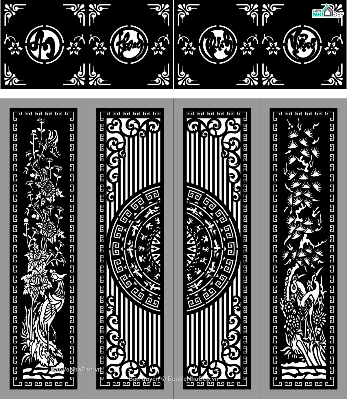 Cổng 4 cánh,dxf cổng 4 cánh,file dxf cổng 4 cánh